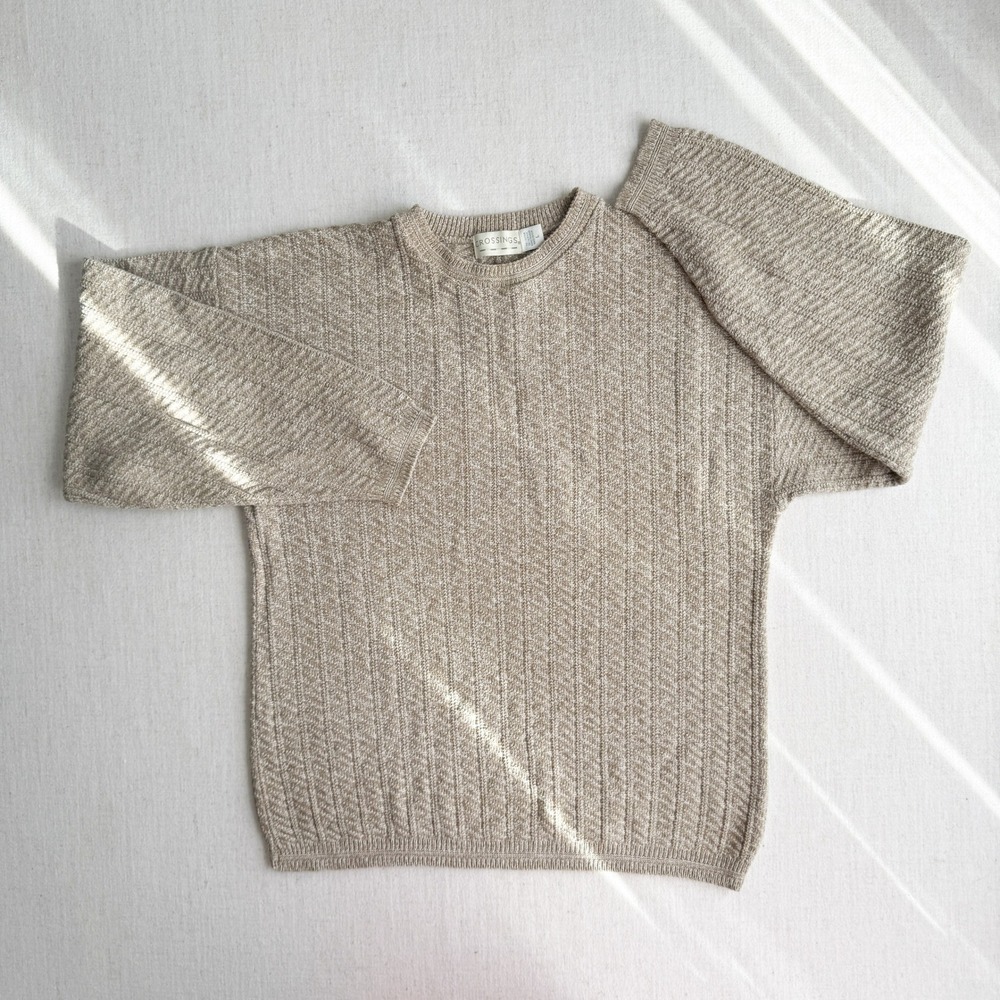 vtg Crossings beige white woven cotton sweater‎ size L